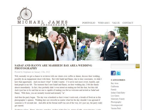 Wedding photography website showcasing couple's portrait gallery.