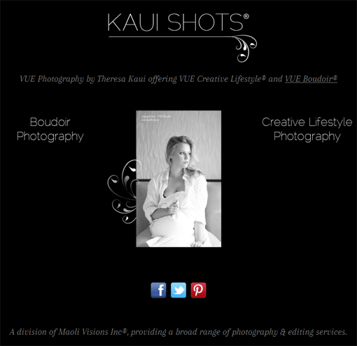 Kauai Shots website featuring boudoir and lifestyle photography services.