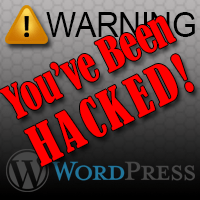 Warning of WordPress hack with red alert text.