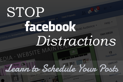 Promotional graphic for reducing Facebook distractions through post scheduling.