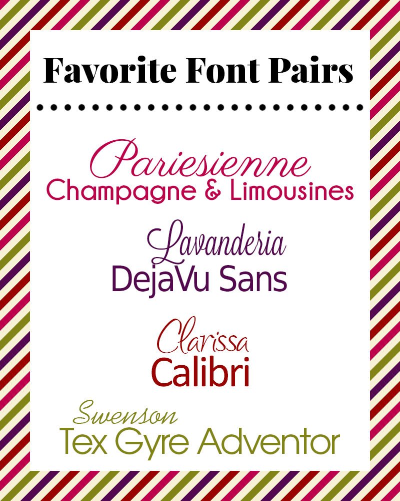 Colorful list of favorite font pairings on striped background