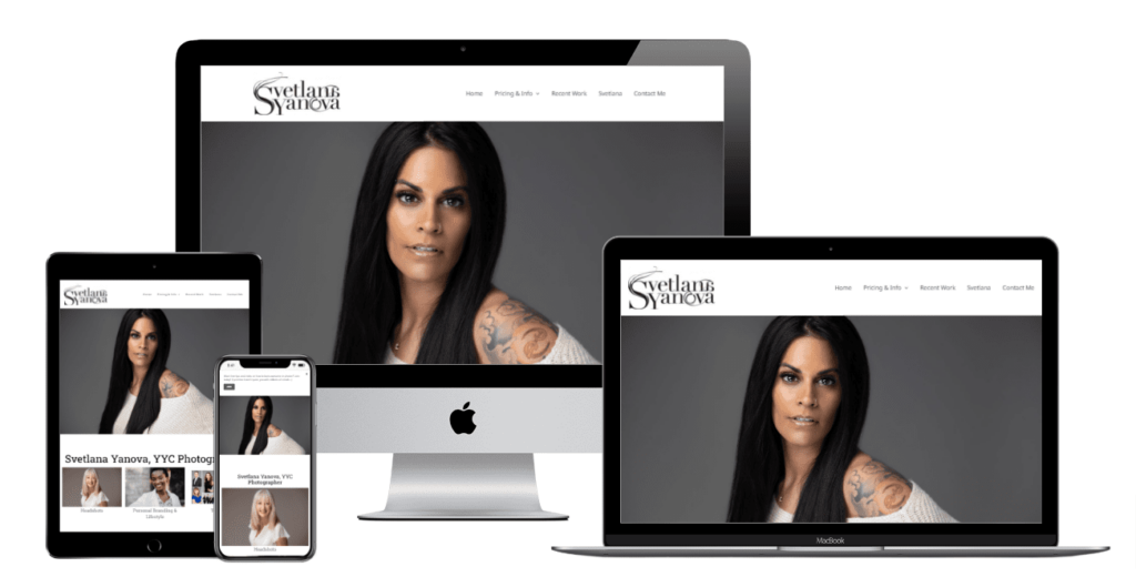 Tattooed woman on Svetlana Yanova's photography website displays.