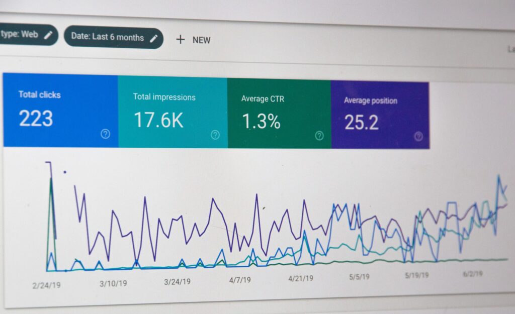 Web analytics interface displaying traffic data trends.