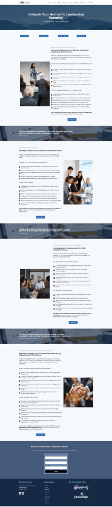 Leadership development consulting website homepage layout