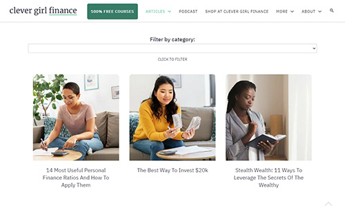 Finance education website with diverse women learning.