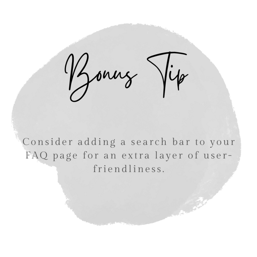 FAQ page improvement tip with search bar suggestion.
