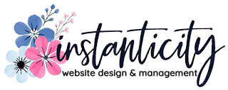 Instanticity logo with pink and blue flowers