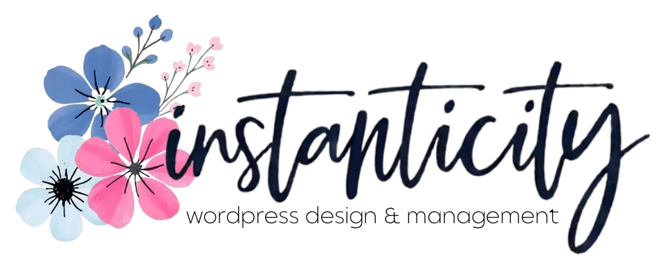 Logo with 'instanticity' text surrounded by colorful flowers