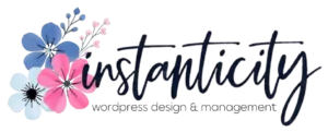 Stylized Instanticity text with colorful flowers