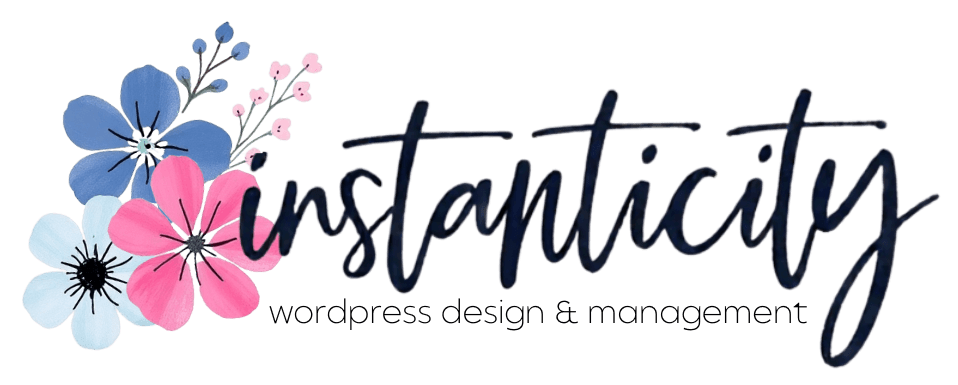 Stylized Instanticity text with colorful flowers