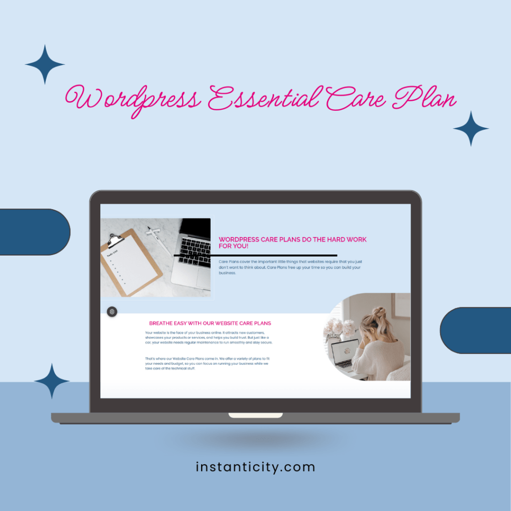 Advertisement for WordPress Essential Care Plan services