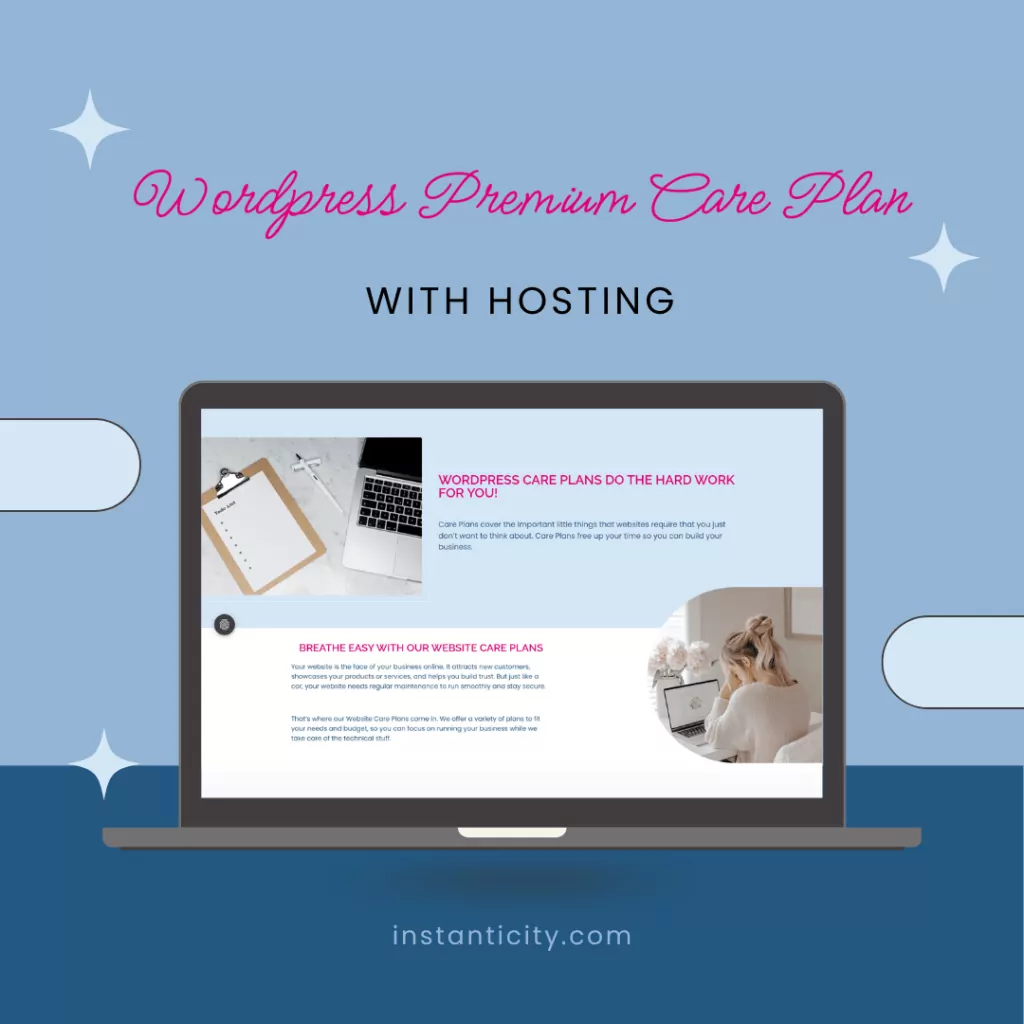 Ad for WordPress Premium Care Plan with hosting.