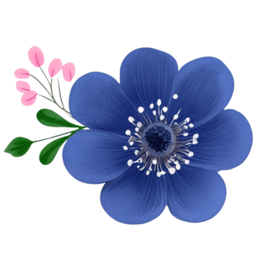 Blue flower with pink buds on black background