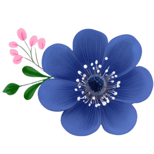 Blue flower with pink buds on black background