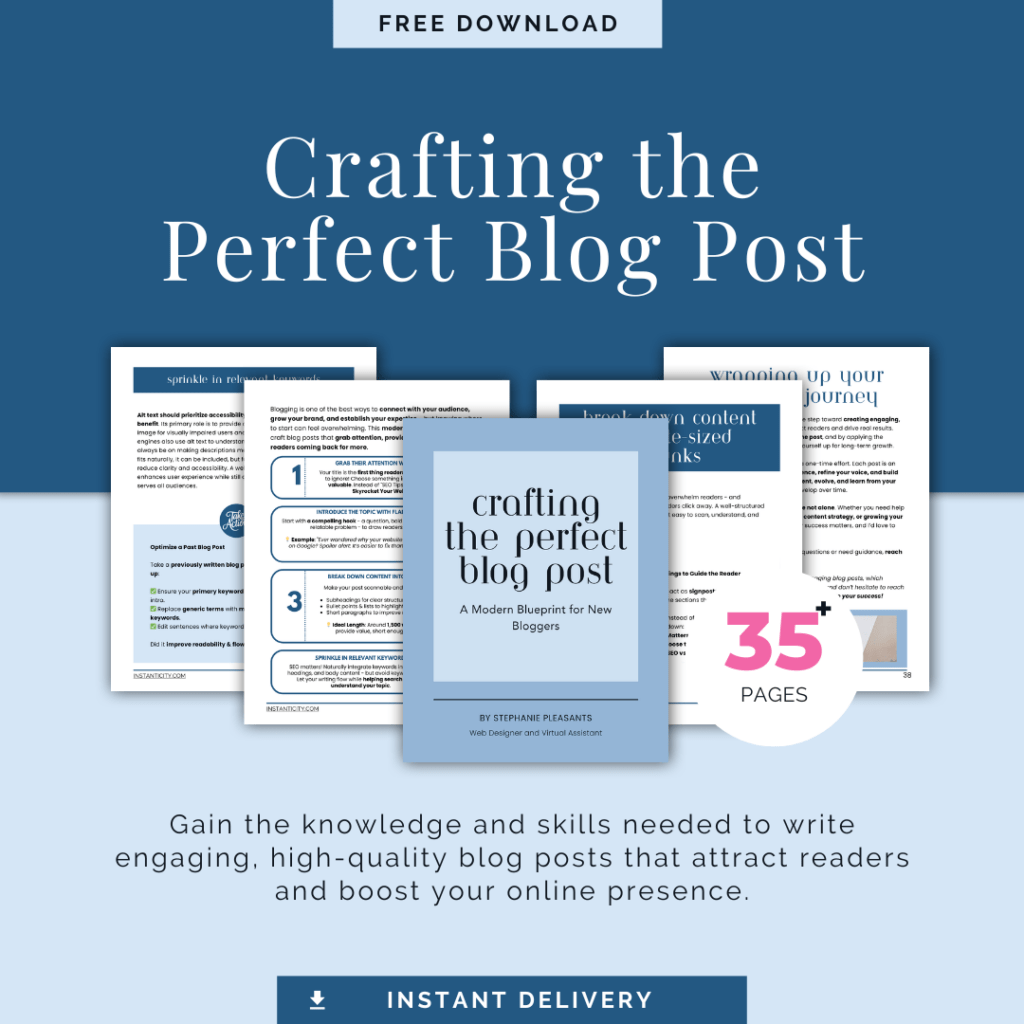 Advertisement for free e-book 'Crafting the Perfect Blog Post'