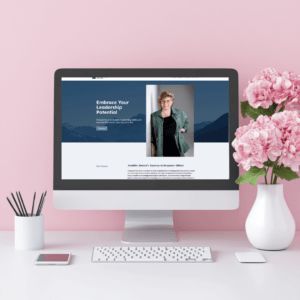 Computer screen showing woman's leadership empowerment website