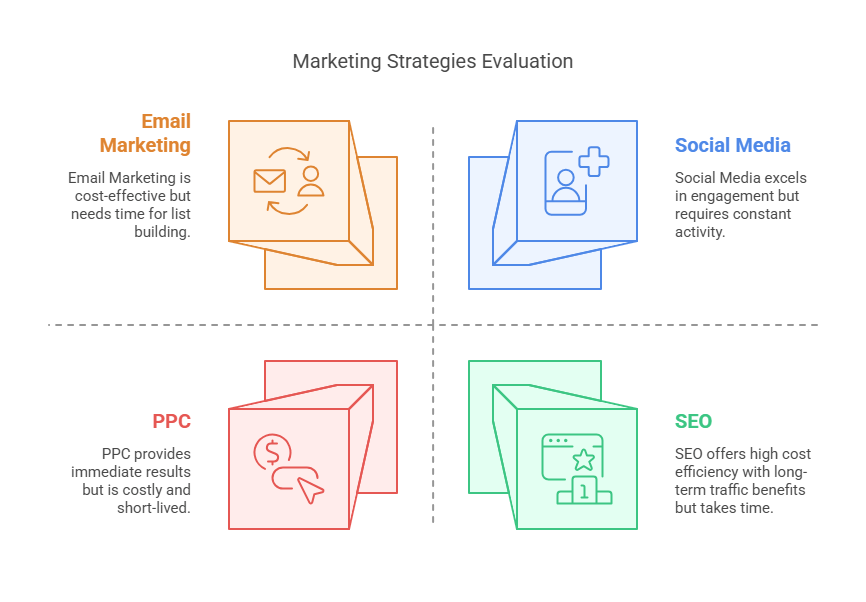 Infographic comparing various marketing strategy efficiencies