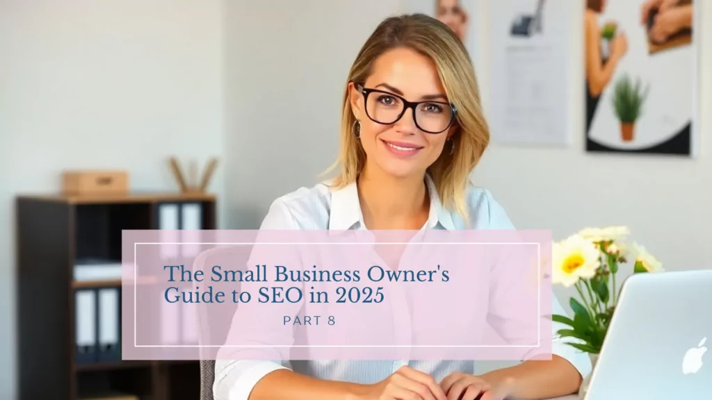 Businesswoman in office with SEO guide presentation