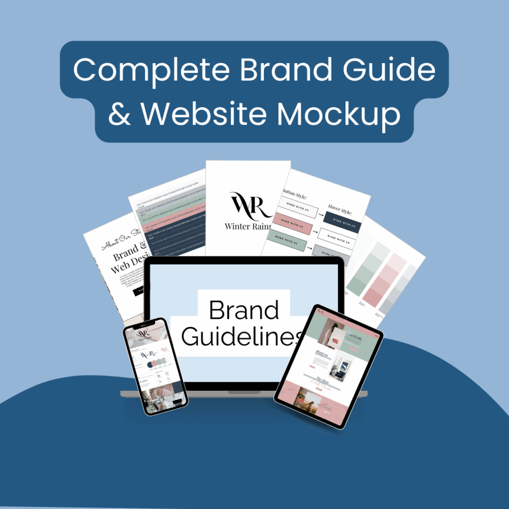 Brand guide and website mockup on digital devices.