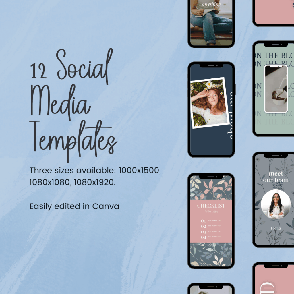 Social media templates for Canva, three sizes available.