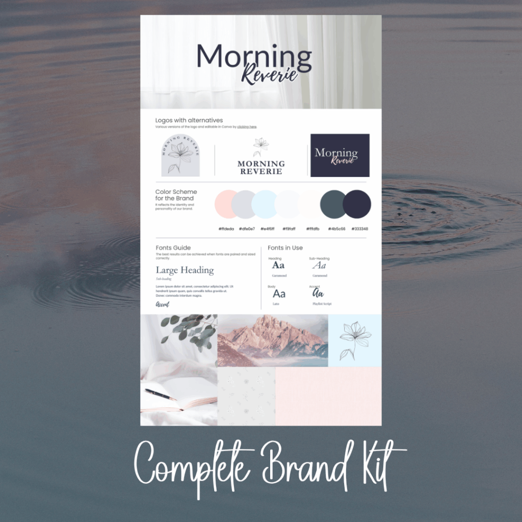 Morning Reverie brand kit with colors, fonts, images.