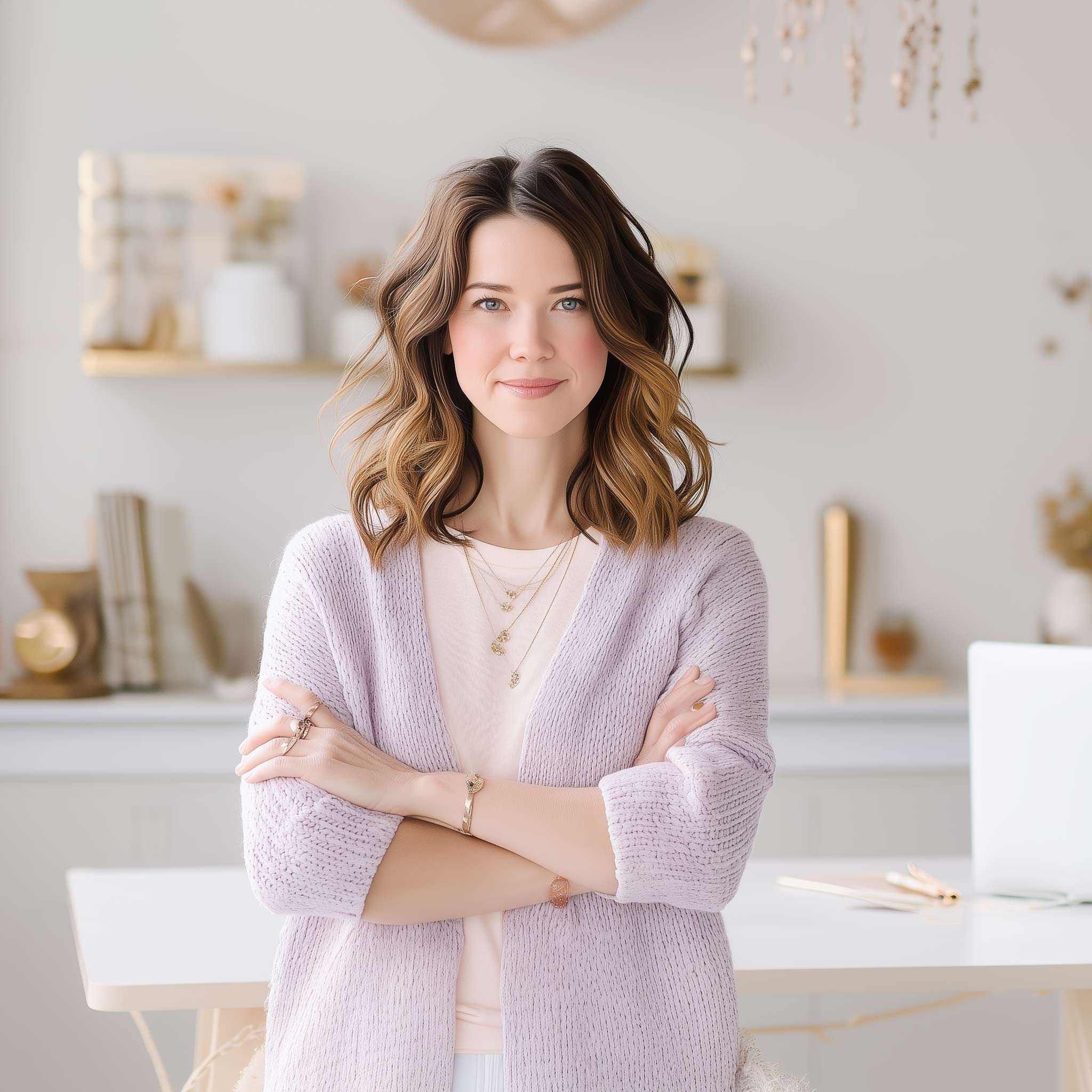 Smiling woman in cozy office setting