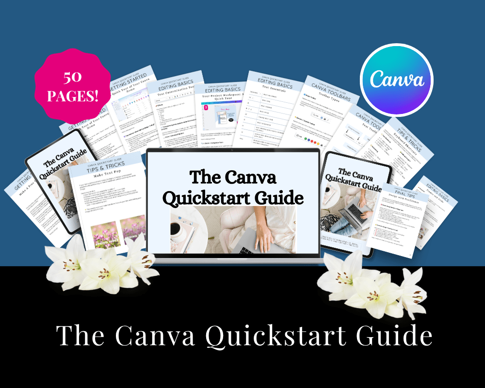 Canva Quickstart Guide with 50 pages overview.