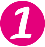 Bold white number one on pink circle.