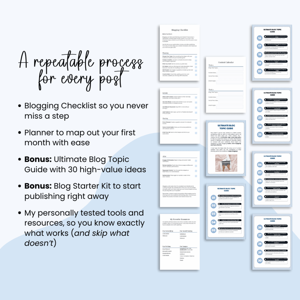 Blogging toolkit with checklist and planner.
