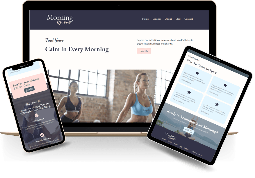 Responsive Morning Reverie wellness website on devices.