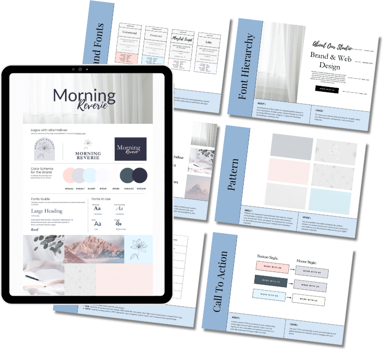 Morning Reverie brand and web design templates showcased.