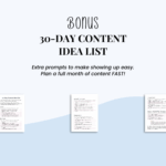 Bonus 30-day content idea list preview.