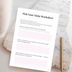 Pick Your Niche Worksheet on stone surface with pen.