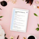 Tablet with 30-minute workflow guide on pink background.