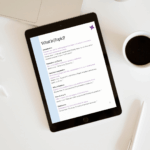 Tablet displaying document on topic writing guide.