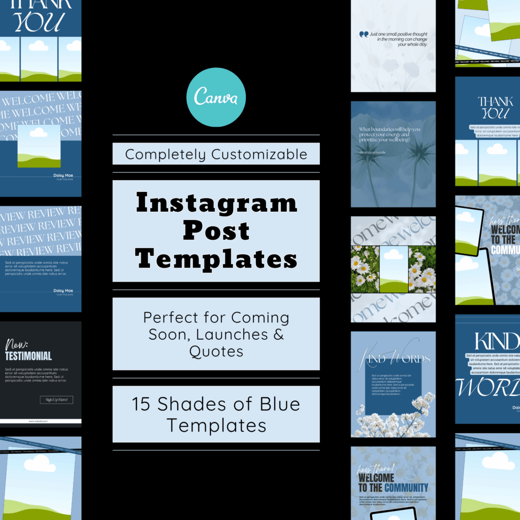 Customizable Instagram post templates in blue shades.