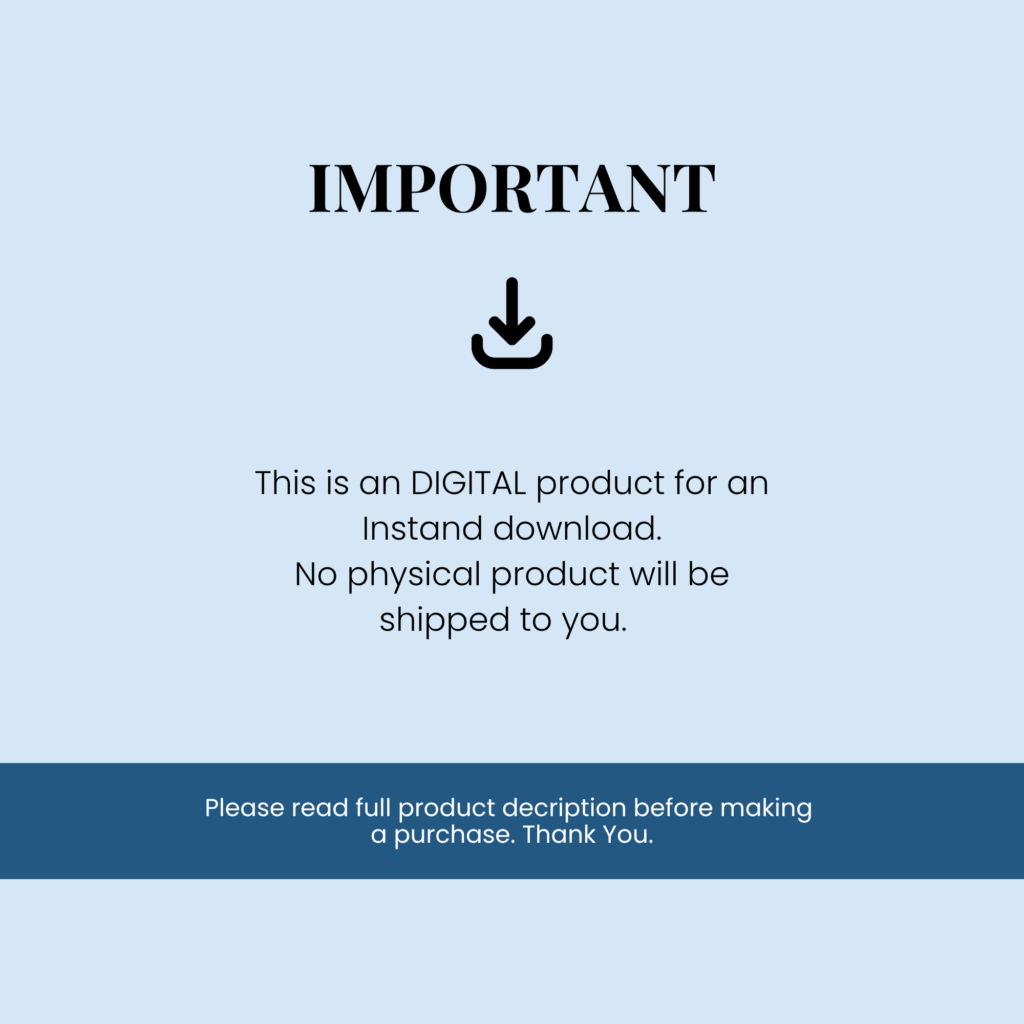 Digital product for instant download, not physical.