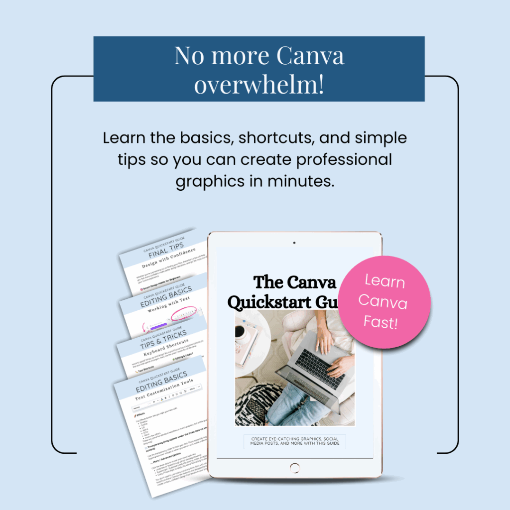 Canva Quickstart Guide cover with learning tips.