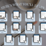 Marketing course modules displayed with coffee in background.