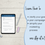 Business vision worksheet and marketing goals list.