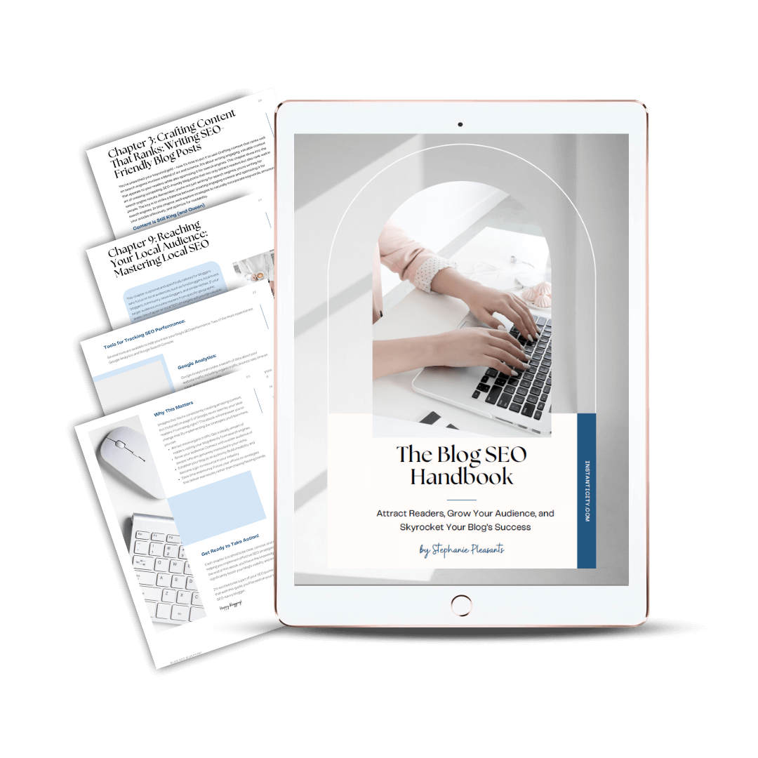 The Blog SEO Handbook with open chapters displayed.