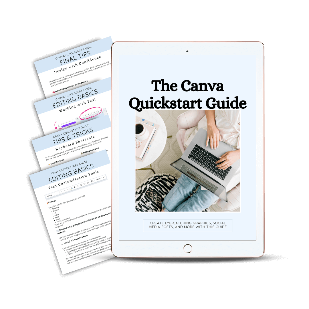 Canva Quickstart Guide with laptop and notes