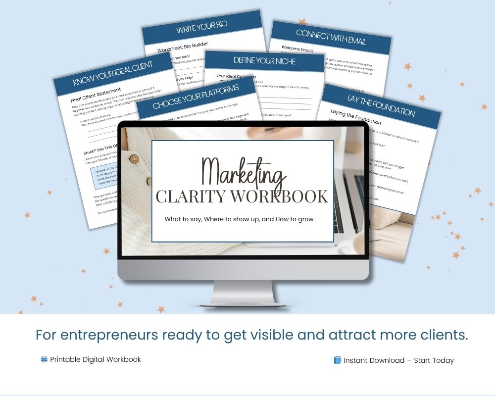 Marketing workbook for entrepreneurs to attract clients.