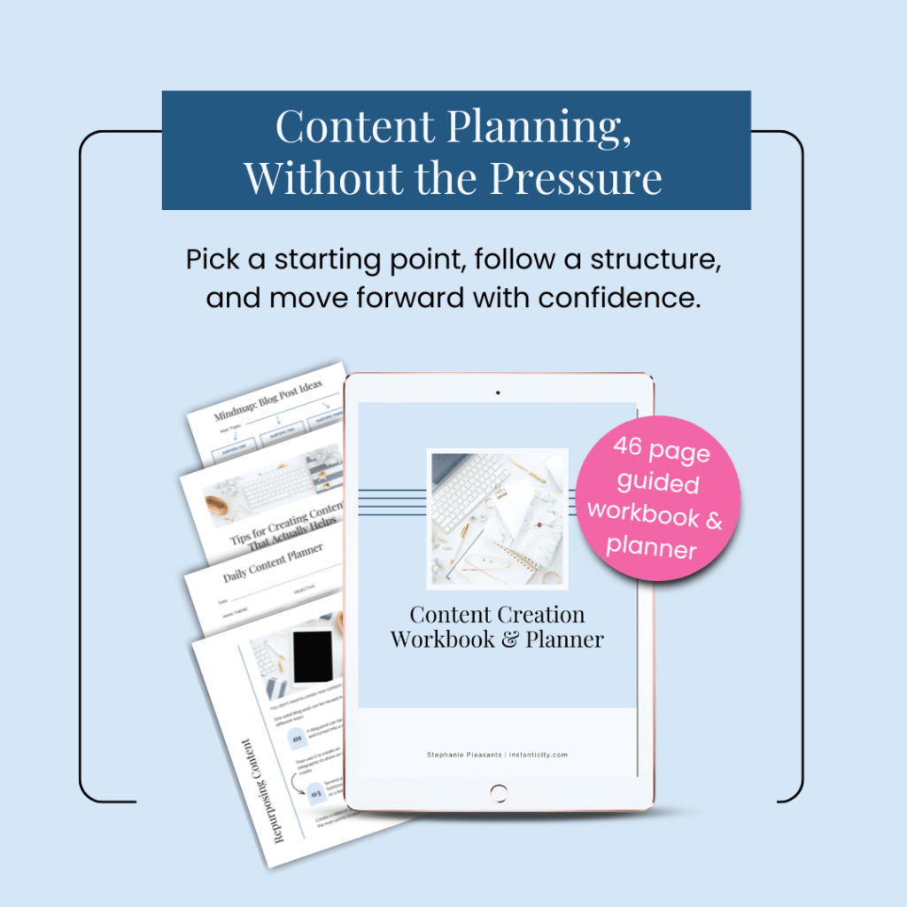 Content creation workbook and planner, 46 pages.
