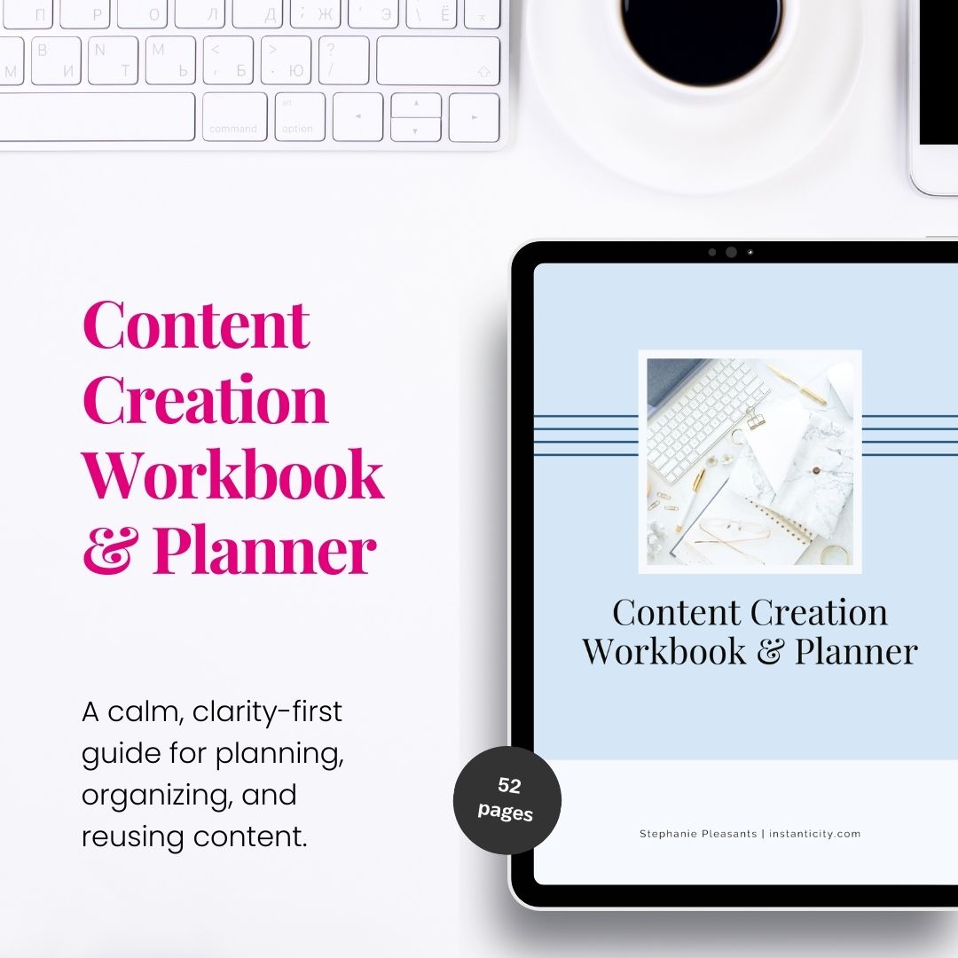Content Creation Workbook and Planner on tablet.