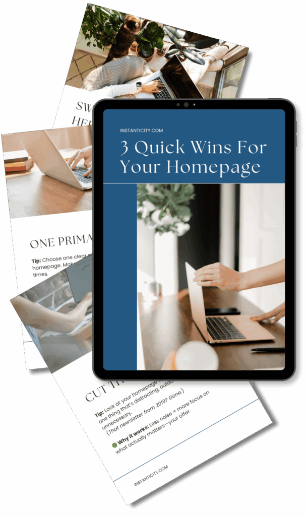 Tablet displaying homepage optimization guide cover
