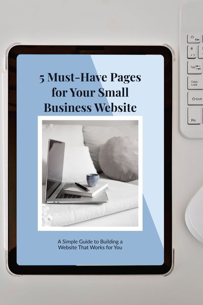 Tablet displaying small business website guide cover