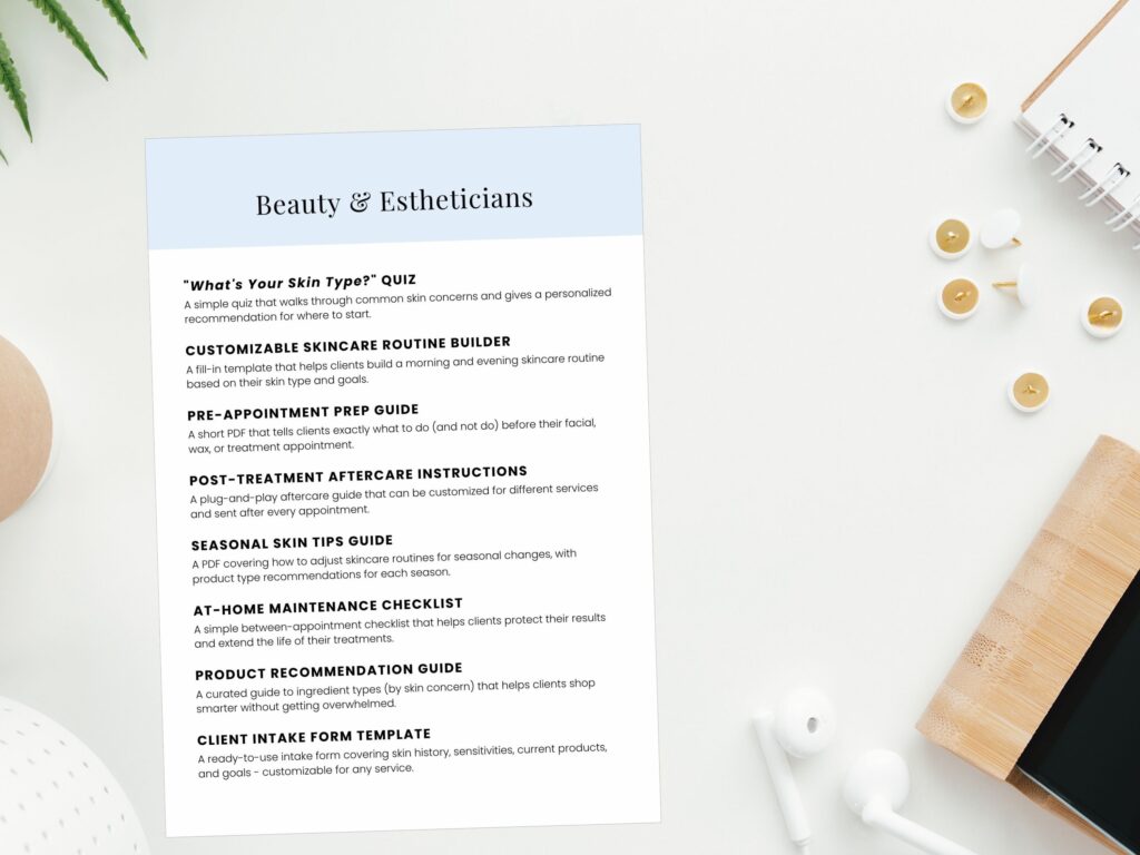 Beauty and estheticians guide on desk