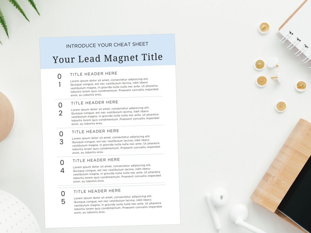 Lead magnet cheat sheet template on desk
