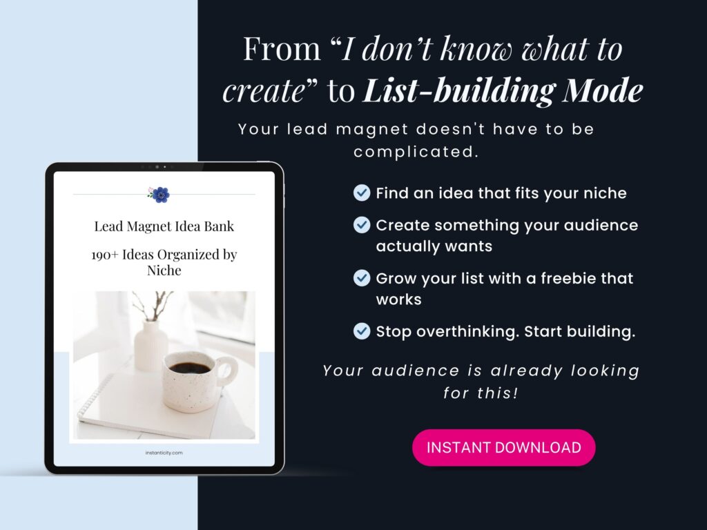 Lead Magnet Idea Bank on tablet display.